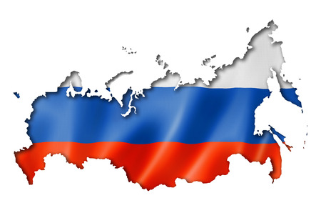 Russia flag map, three dimensional render, isolated on whiteの写真素材