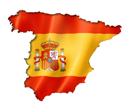 Spain flag map, three dimensional render, isolated on whiteの写真素材