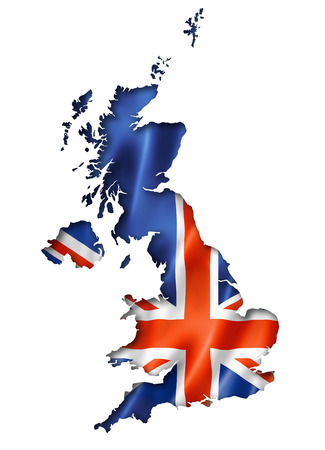 United Kingdom, UK flag map, three dimensional render, isolated on whiteの写真素材