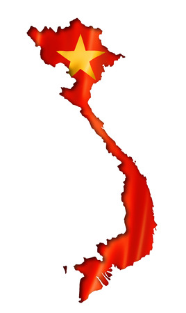 Vietnam flag map, three dimensional render, isolated on whiteの写真素材