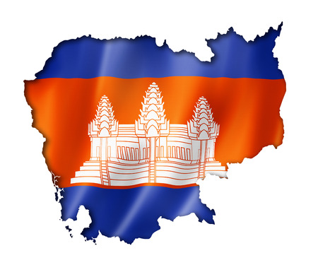 Cambodia flag map, three dimensional render, isolated on whiteの写真素材