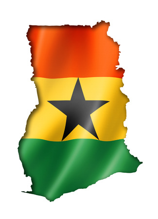 Ghana flag map, three dimensional render, isolated on whiteの写真素材