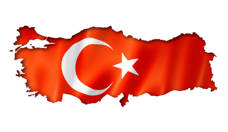 Turkey flag map, three dimensional render, isolated on whiteの写真素材