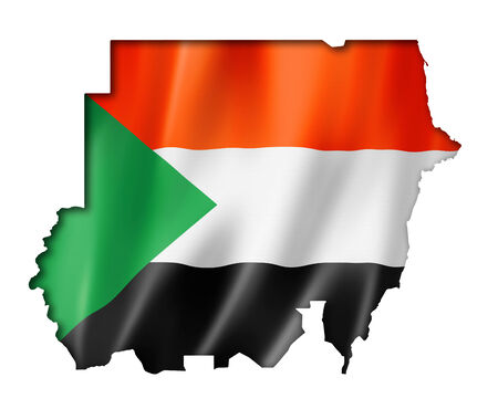 Sudan flag map, three dimensional render, isolated on whiteの写真素材