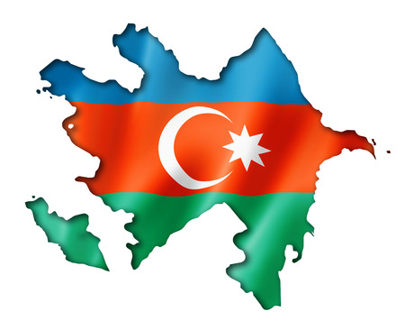Azerbaijan flag map, three dimensional render, isolated on whiteの写真素材