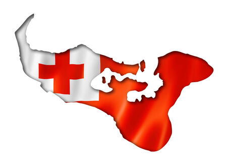 Tonga flag map, three dimensional render, isolated on whiteの写真素材
