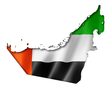 United Arab Emirates flag map, three dimensional render, isolated on whiteの写真素材
