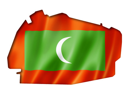 Maldives flag map, three dimensional render, isolated on whiteの写真素材