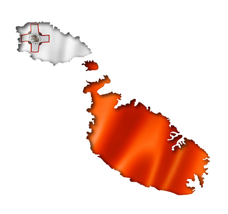 Malta flag map, three dimensional render, isolated on whiteの写真素材