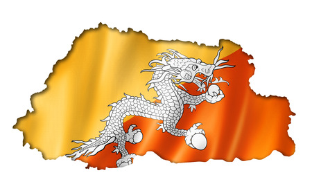 Bhutan flag map, three dimensional render, isolated on whiteの写真素材