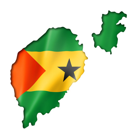 Sao Tome and Principe flag map, three dimensional render, isolated on whiteの写真素材