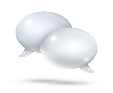3D white speech bubbles isolated on whiteの写真素材