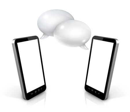 3D Speech bubbles and mobile phones. Communication and technologyの写真素材