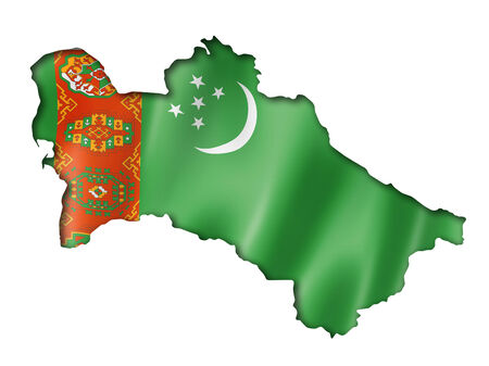 Turkmenistan flag map, three dimensional render, isolated on whiteの写真素材
