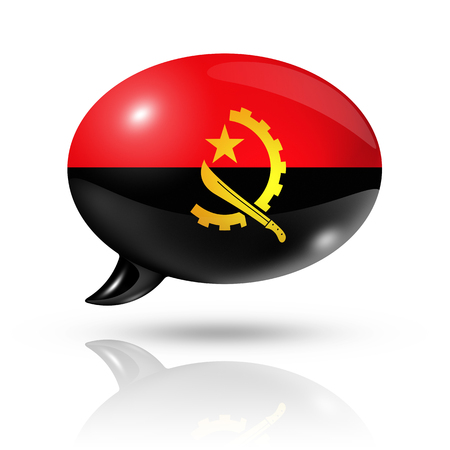 three dimensional Angola flag in a speech bubble isolated on white with clipping pathの写真素材