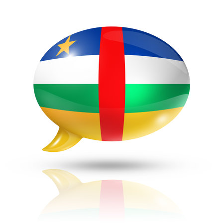 three dimensional Central African Republic flag in a speech bubble isolated on white with clipping pathの写真素材
