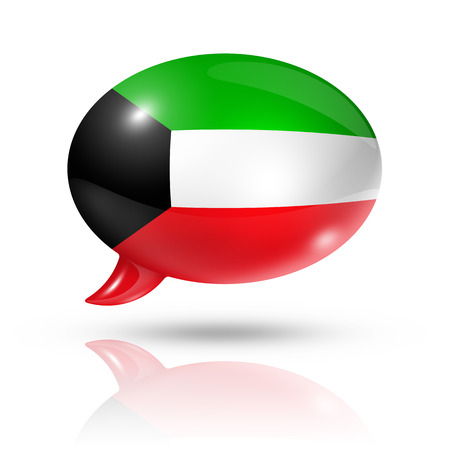 three dimensional Kuwait flag in a speech bubble isolated on white with clipping pathの写真素材