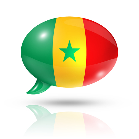 three dimensional Senegal flag in a speech bubble isolated on white with clipping pathの写真素材