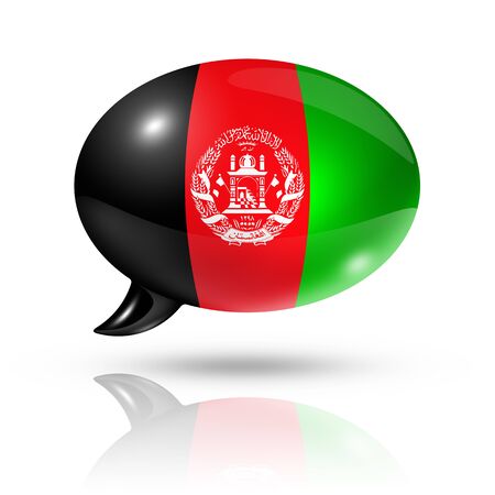 three dimensional Afghanistan flag in a speech bubble isolated on white with clipping pathの写真素材