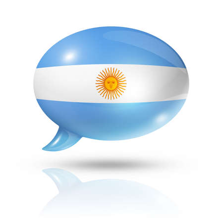 three dimensional Argentina flag in a speech bubble isolated on white with clipping pathの写真素材