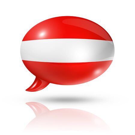 three dimensional Austria flag in a speech bubble isolated on white with clipping pathの写真素材