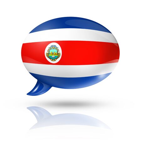 three dimensional Costa Rica flag in a speech bubble isolated on white with clipping pathの写真素材