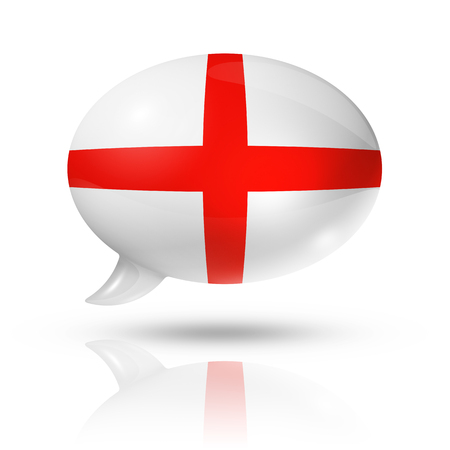 three dimensional England flag in a speech bubble isolated on white with clipping pathの写真素材