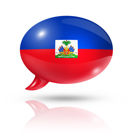 three dimensional Haiti flag in a speech bubble isolated on white の写真素材