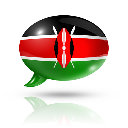three dimensional Kenya flag in a speech bubble isolated on white with clipping pathの写真素材