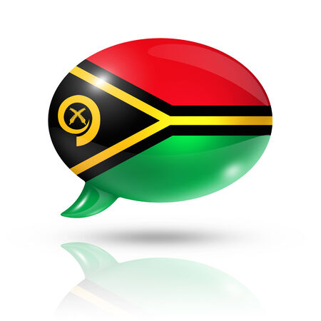 three dimensional Vanuatu flag in a speech bubble isolated on white with clipping pathの写真素材