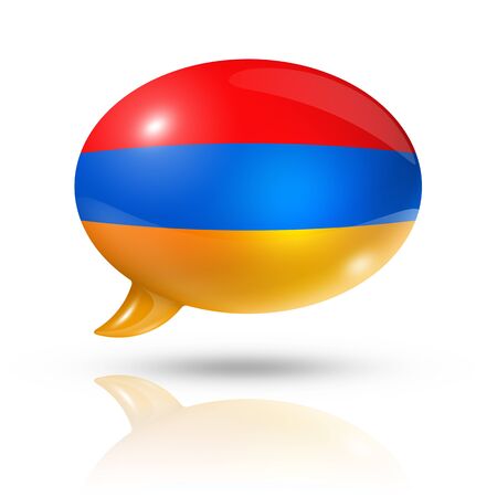 three dimensional Armenia flag in a speech bubble isolated on white with clipping pathの写真素材