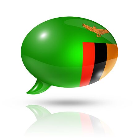 three dimensional Zambia flag in a speech bubble isolated on white with clipping pathの写真素材