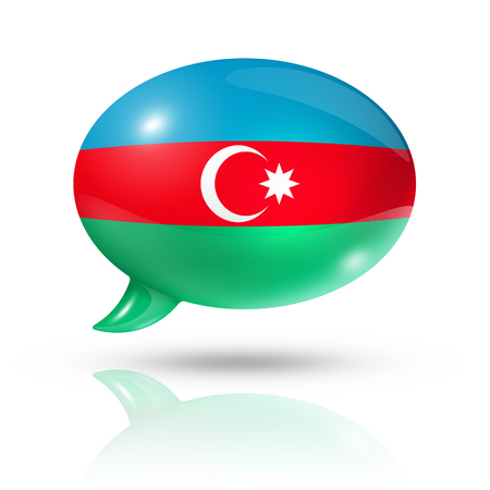 three dimensional Azerbaijan flag in a speech bubble isolated on white with clipping pathの写真素材