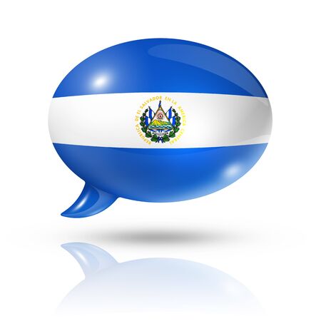 three dimensional El Salvador flag in a speech bubble isolated on white with clipping pathの写真素材