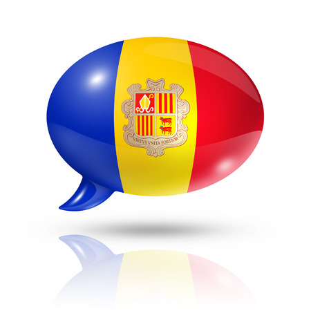 three dimensional Andorra flag in a speech bubble isolated on white with clipping pathの写真素材