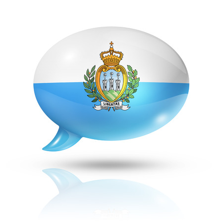 three dimensional San Marino flag in a speech bubble isolated on whiteの写真素材