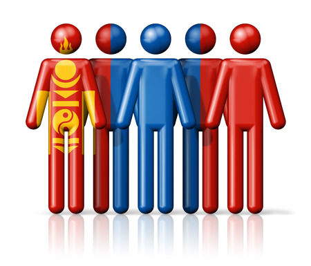 Flag of Mongolia on stick figure  national and social community symbol 3D iconの写真素材