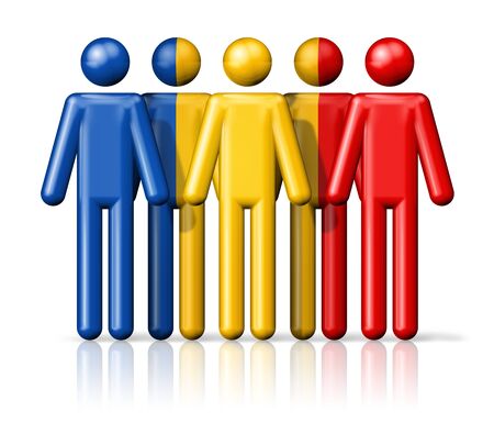 Flag of Romania on stick figure  national and social community symbol 3D iconの写真素材