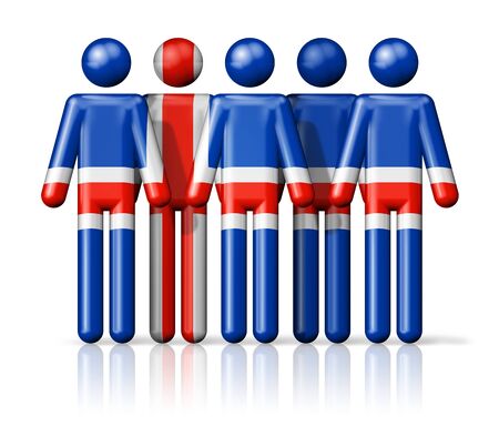 Flag of Iceland on stick figure - national and social community symbol 3D iconの写真素材