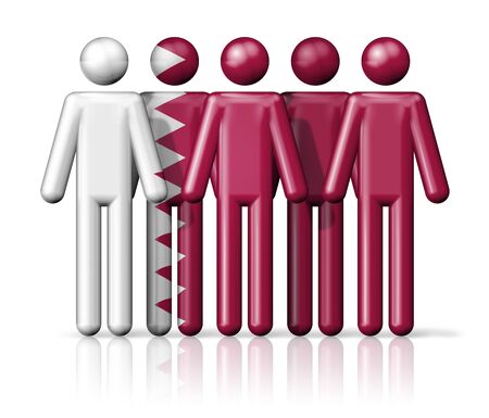 Flag of Qatar on stick figure - national and social community symbol 3D iconの写真素材