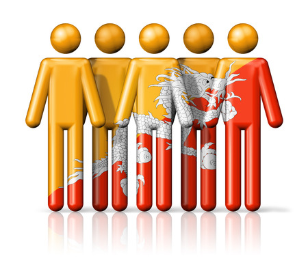 Flag of Bhutan on stick figure - national and social community symbol 3D iconの写真素材