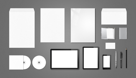 Corporate branding mockup template, isolated on dark grey backgroundの写真素材