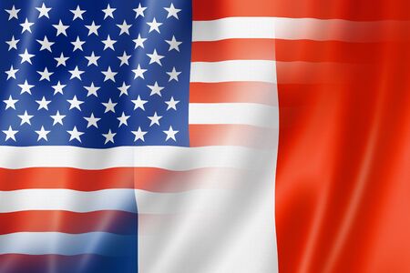 Mixed USA and France flag, three dimensional render, illustrationの写真素材