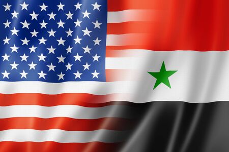 Mixed USA and Syria flag, three dimensional render, illustrationの写真素材