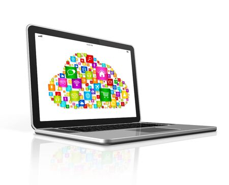 Cloud Computing Symbol on a laptop. Isolated on white with clipping pathの写真素材