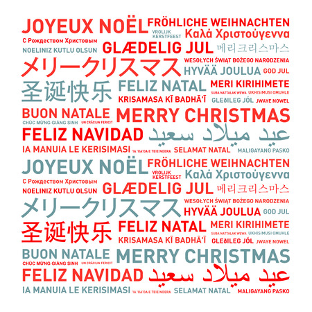 Merry christmas from the world. Different languages celebration cardの写真素材