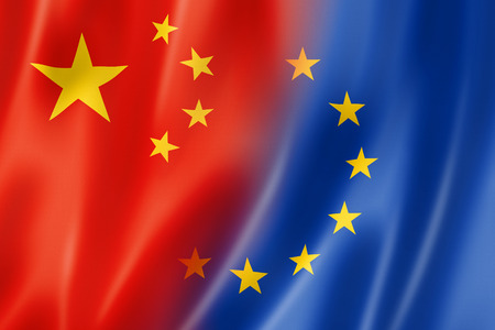 Mixed China and Europe flag, three dimensional render, illustrationの写真素材