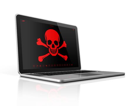 3D Laptop with a pirate symbol on screen. Hacker conceptの写真素材