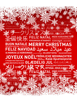 Merry christmas from the world. Different languages celebration cardの写真素材