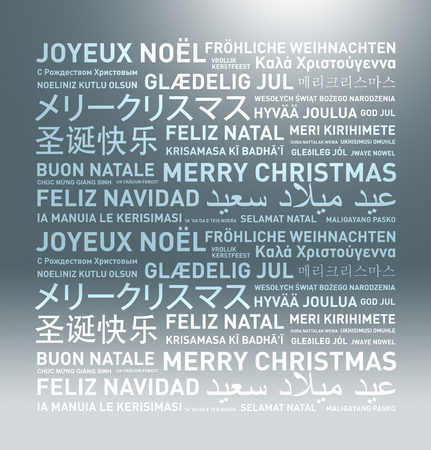 Merry christmas from the world. Different languages celebration backgroundの写真素材